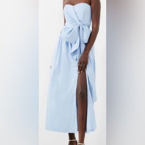 French Connection Sky Blue Strapless Reversible Waist Tie Midi Dress